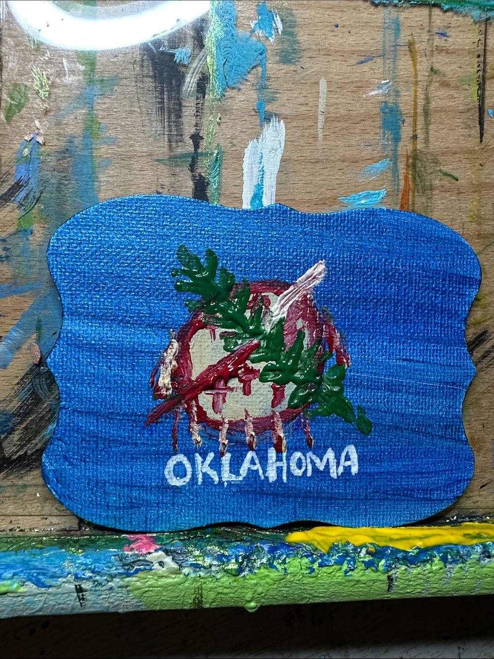 Hand-Painted Oklahoma Blue Decorative Plaque